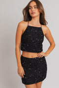 "New Year's Kiss" Black Halter Neck Sequin Top w/ Open Back Detail