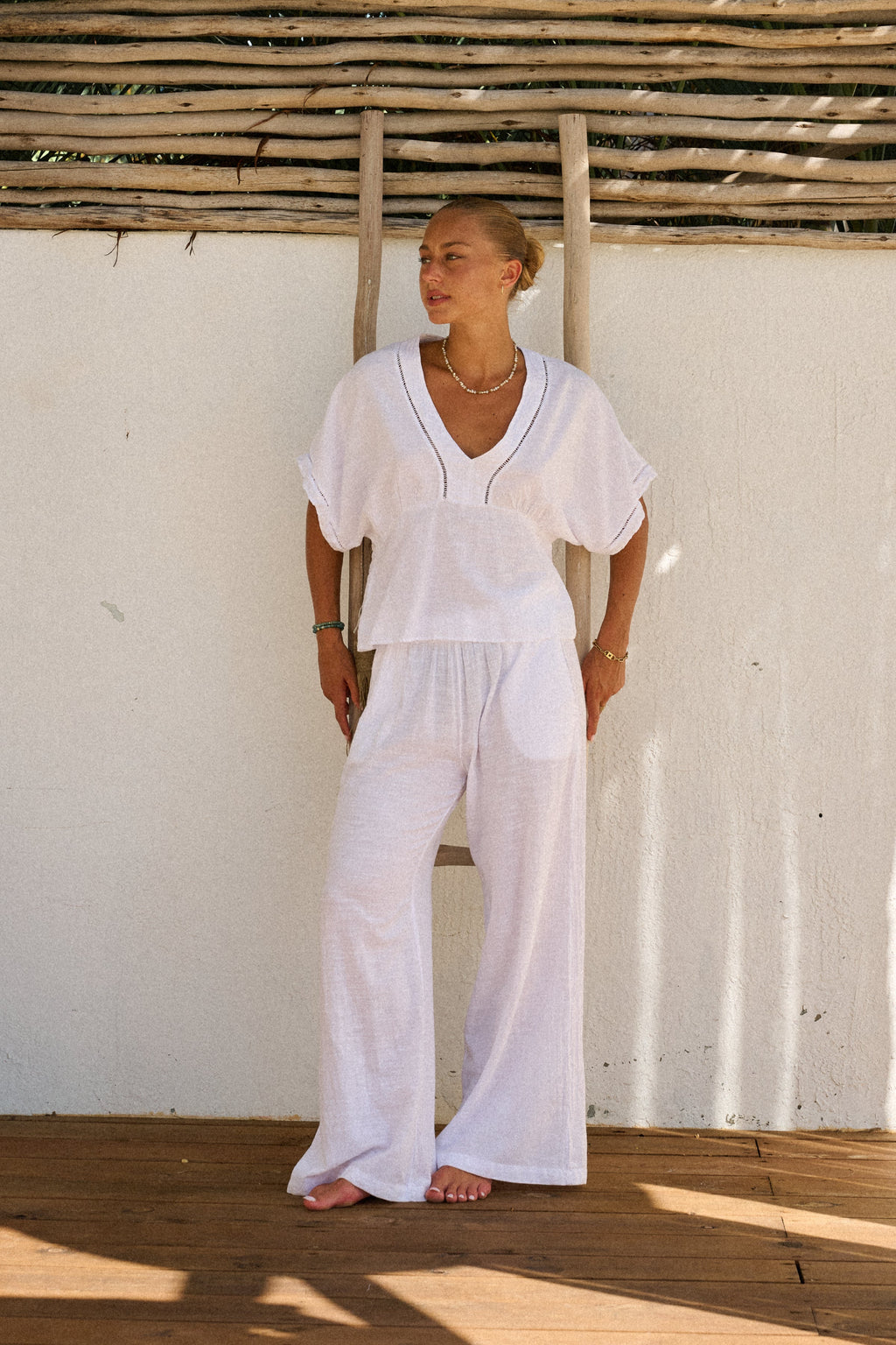 "Coastal Living" White Short Sleeve Flare Top