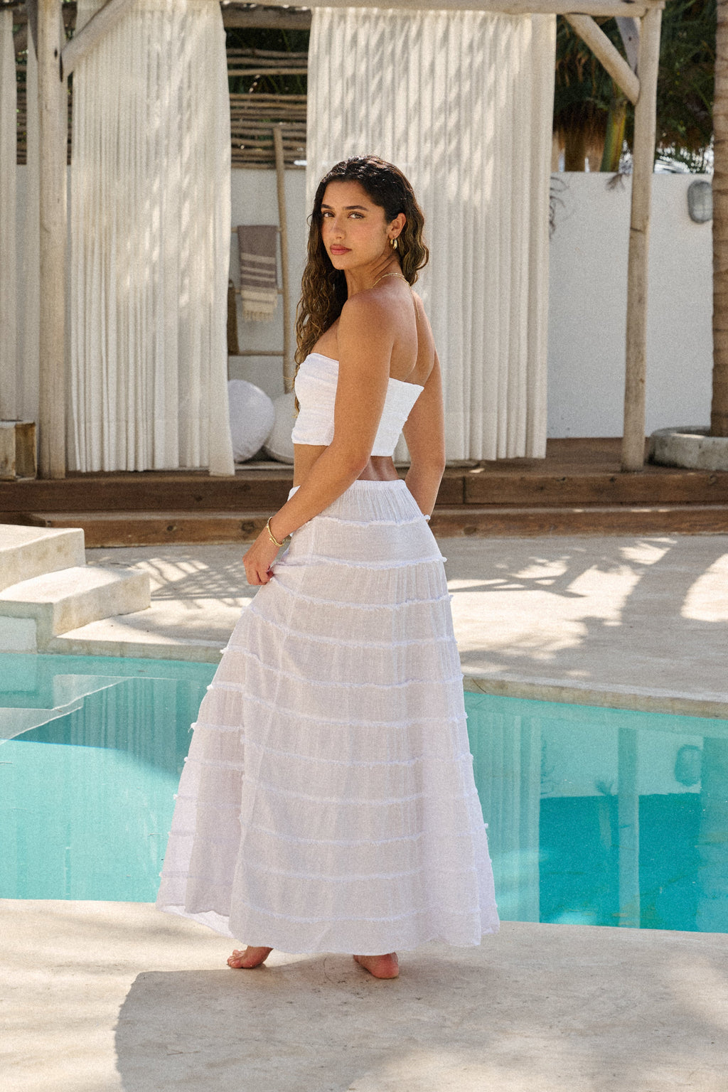 "The Sea Bright" White Long Flare Maxi Skirt