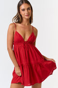 "July Love" Red Linen Flare Sundress