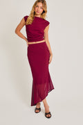 "December Magic" Burgundy Semi Cowl Neck Top & Asymmetrical Skirt Set