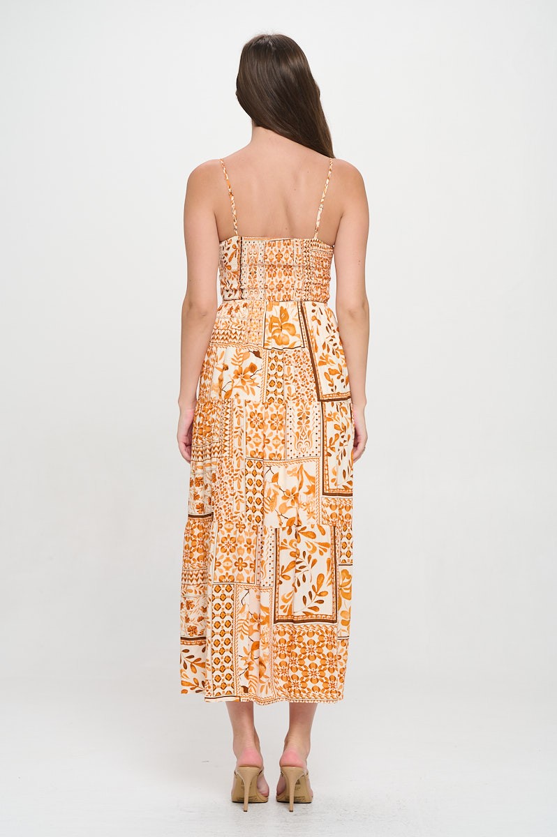 "Summer Spritz" Orange and White Floral Front Tie Maxi Dress
