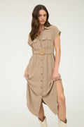 "Winery Tour" Collard Button Down Belted Midi Dress