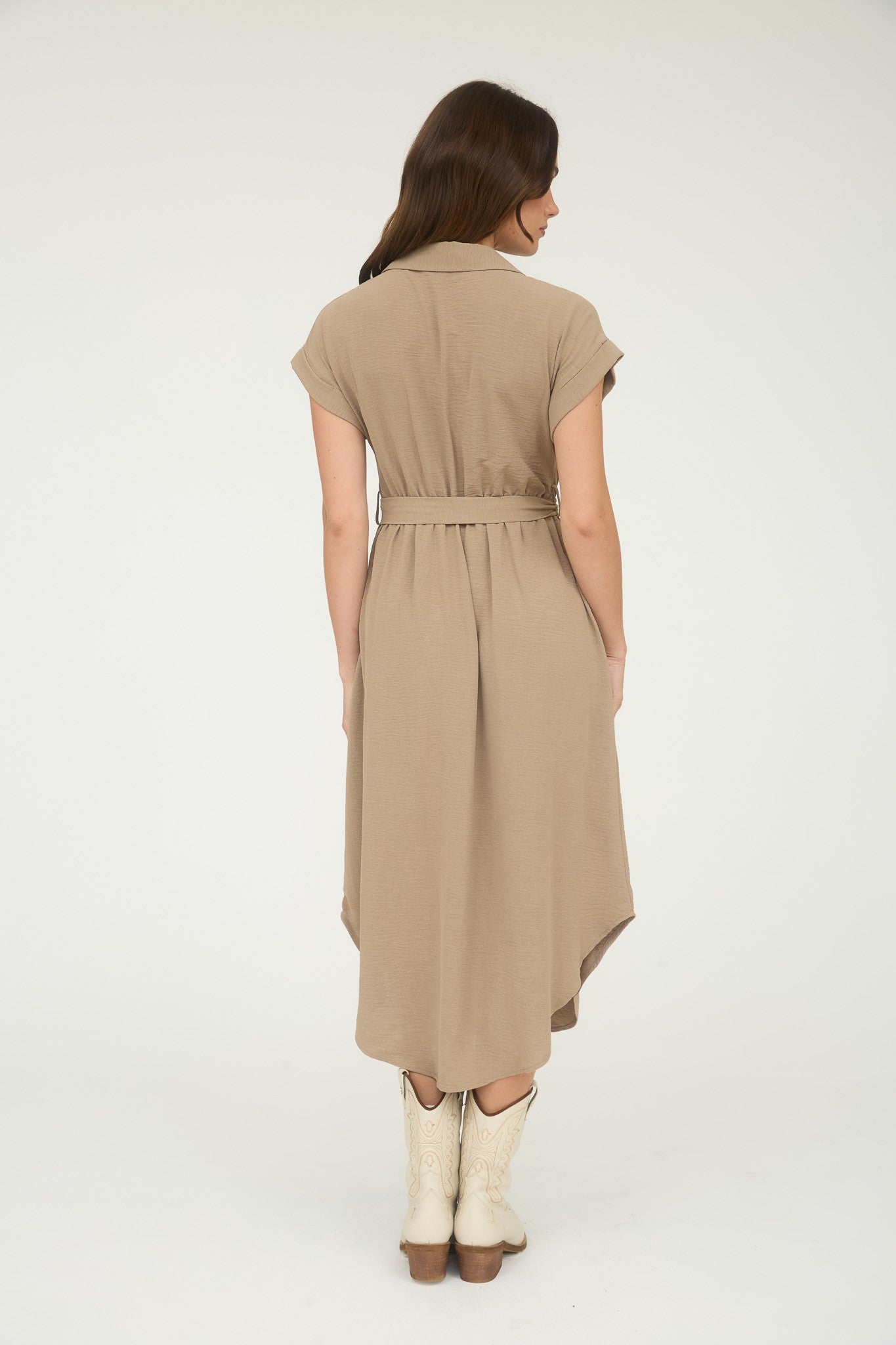 "Winery Tour" Collard Button Down Belted Midi Dress