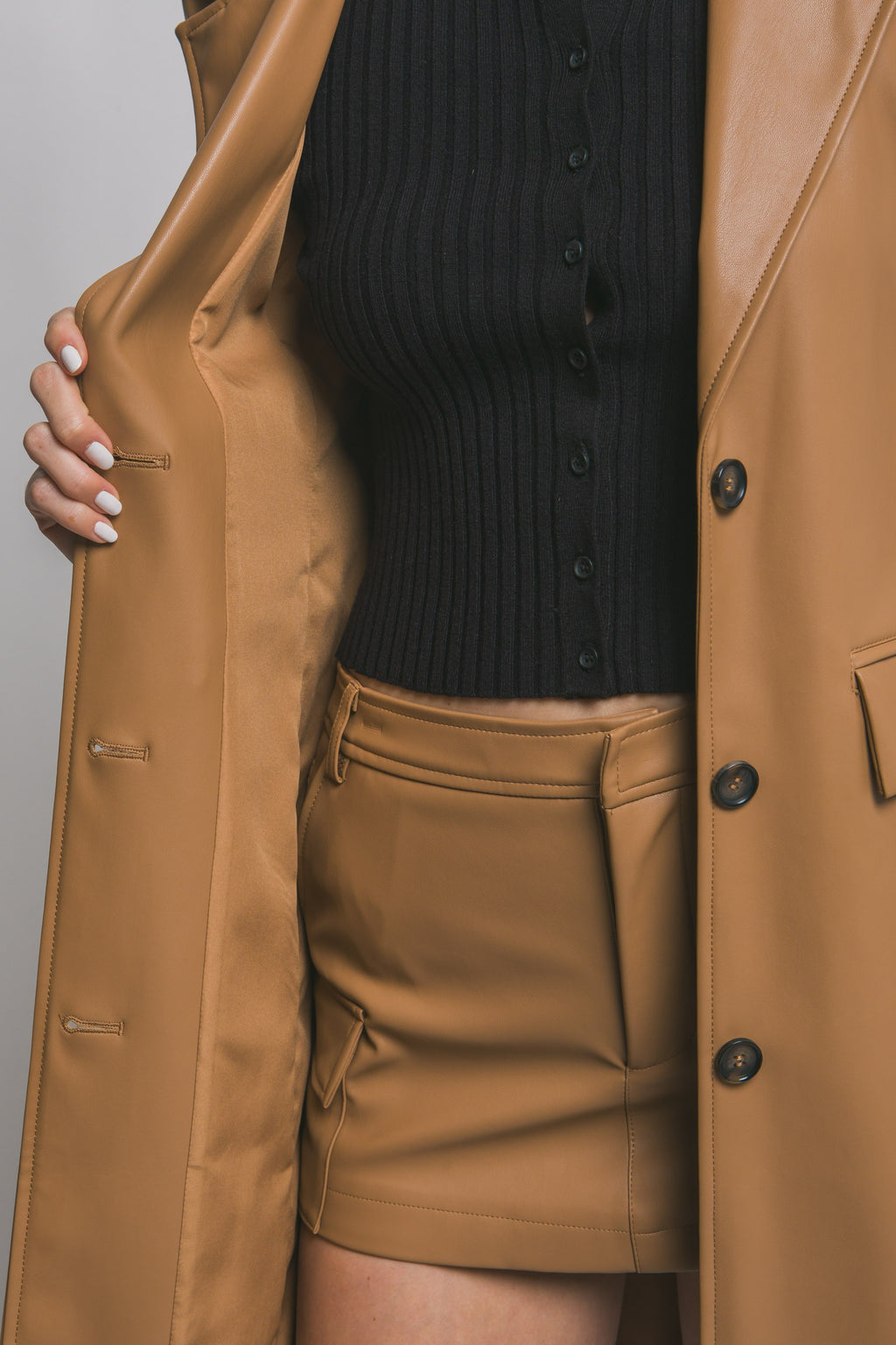 "Empire State" Camel Faux Leather Trench Coat
