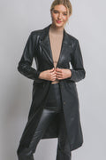 "Empire State" Black Faux Leather Trench Coat