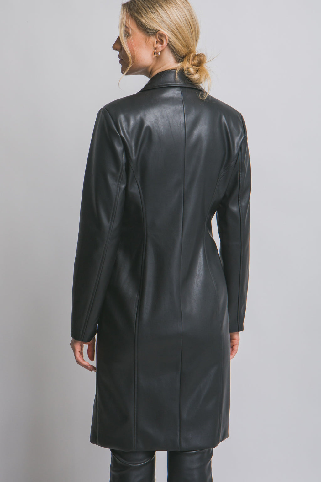 "Empire State" Black Faux Leather Trench Coat