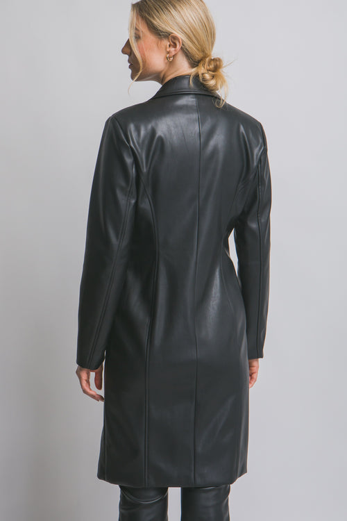 "Empire State" Black Faux Leather Trench Coat