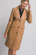 "Empire State" Camel Faux Leather Trench Coat
