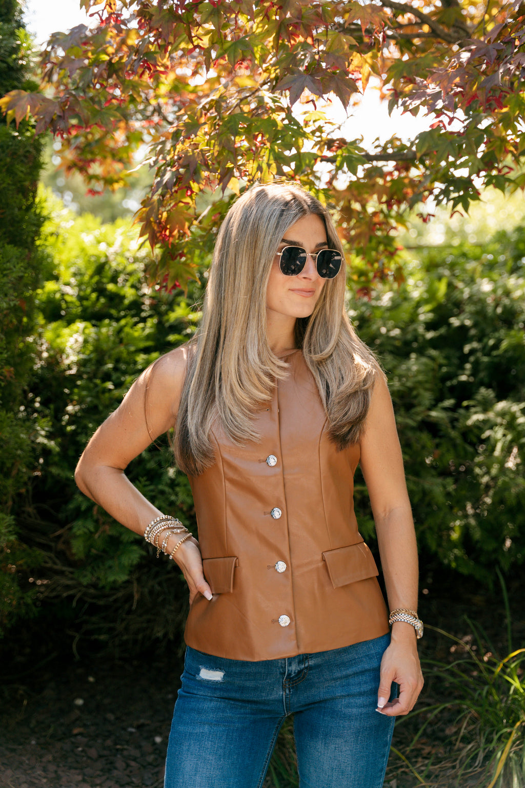 The September Vegan Leather Vest - Dark Beige