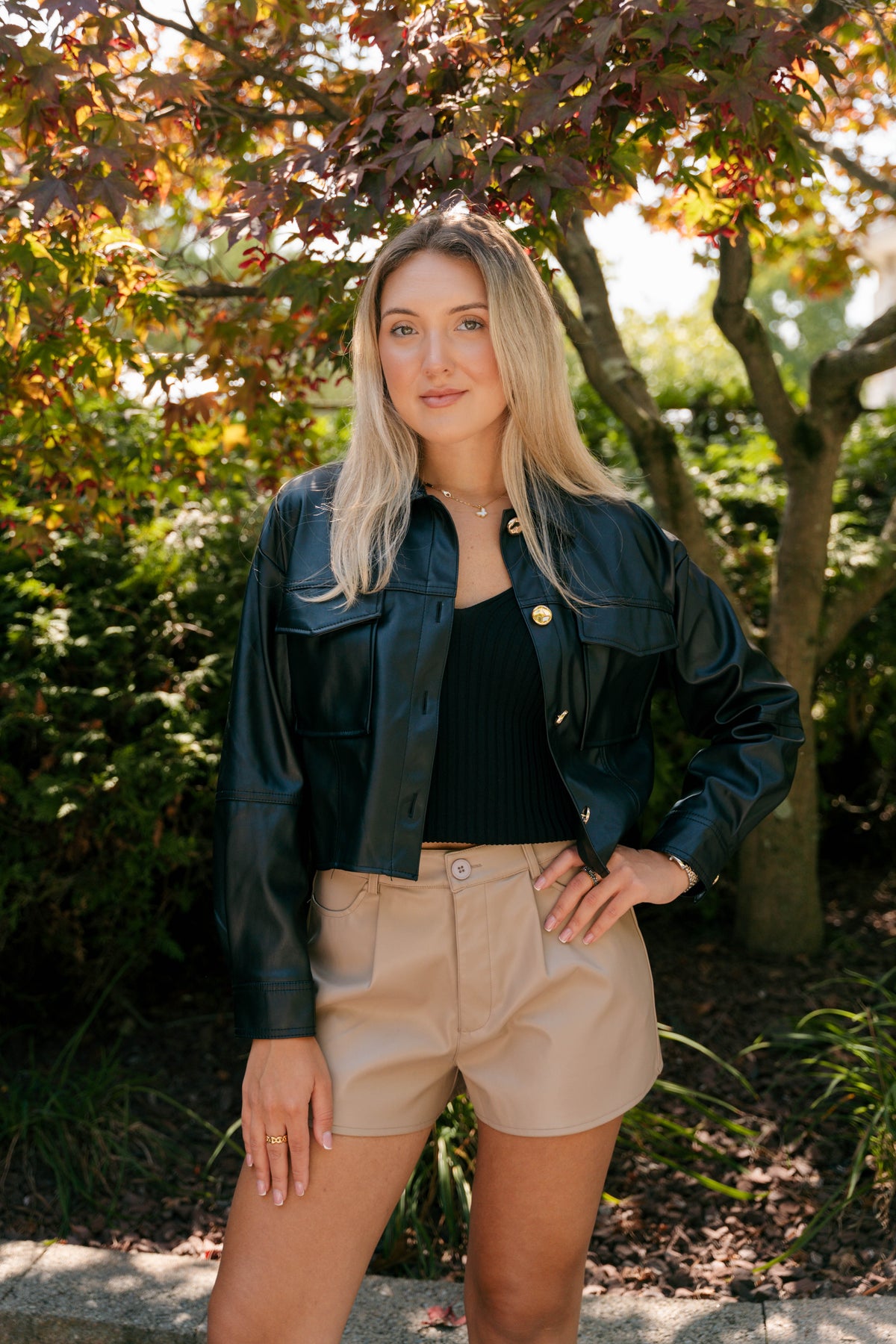 The Sienna Cropped Leather Jacket - Black