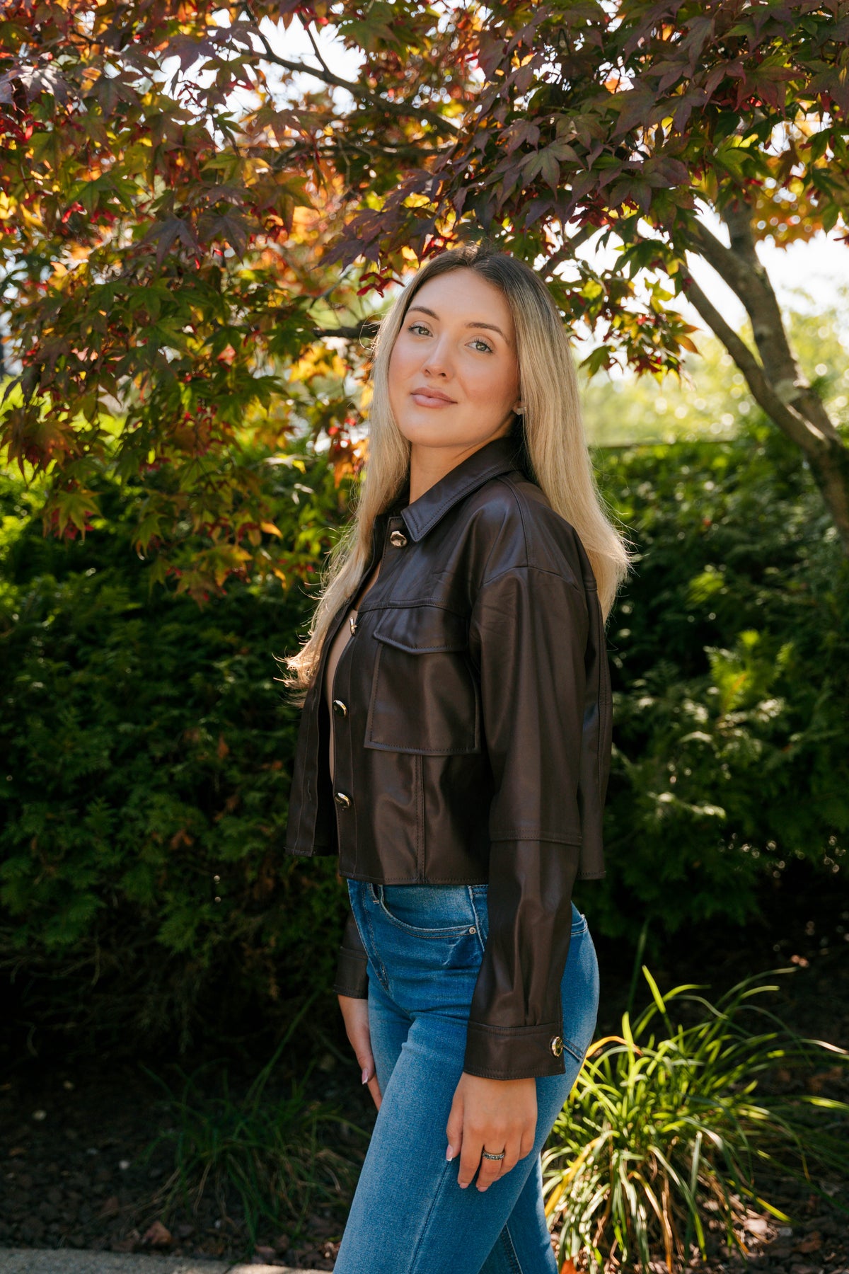 The Sienna Cropped Leather Jacket - Brown
