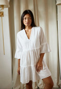 "Newport Weekend" White Flare V Neck 3 Quarter Sleeve Dress