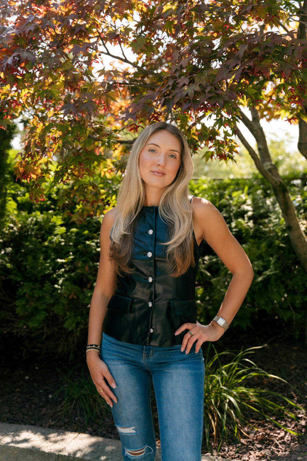 The September Vegan Leather Vest - Black