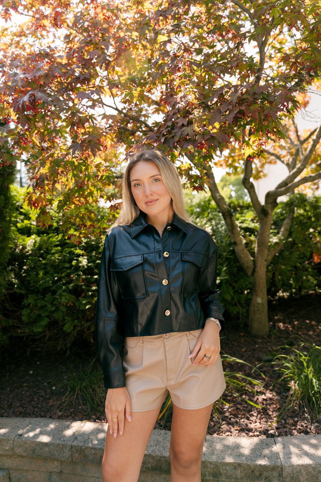The Sienna Cropped Leather Jacket - Black
