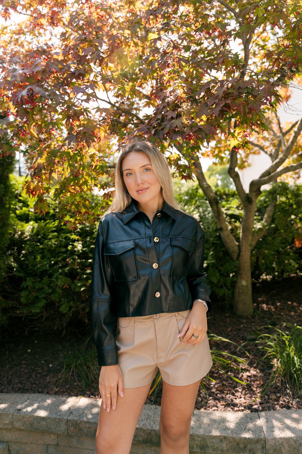 The Sienna Cropped Leather Jacket - Black