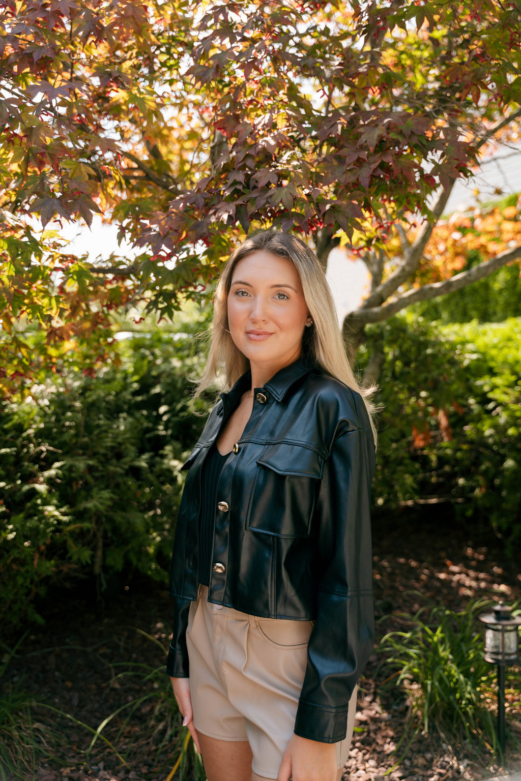 The Sienna Cropped Leather Jacket - Black