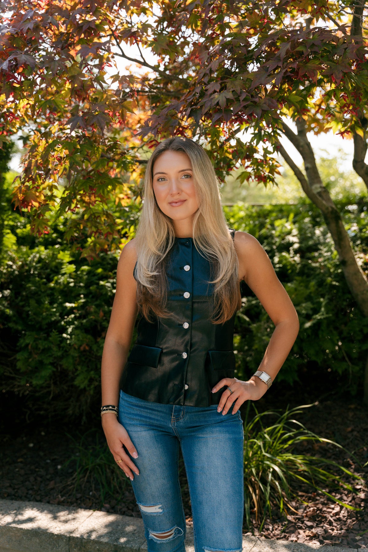 The September Vegan Leather Vest - Black