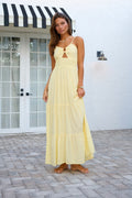 "The Newport" Baby Yellow O-Ring Flare Maxi Dress