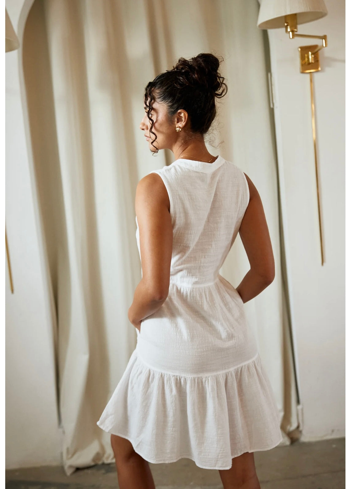 "Summer Stroll" White Flowy Tiered Flare Mini Dress